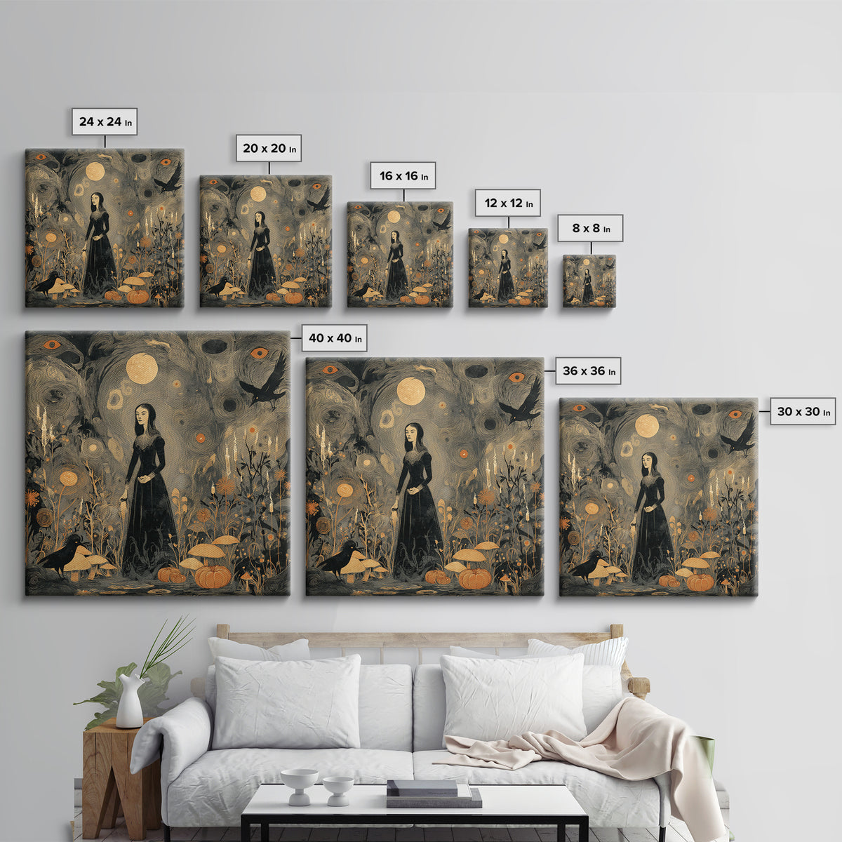 Enchanted Woodland Halloween, Symbolist Dream Art, Square Wall Art, Gothic Horror Wall Art, Canvas Print, Halloween Wall Art