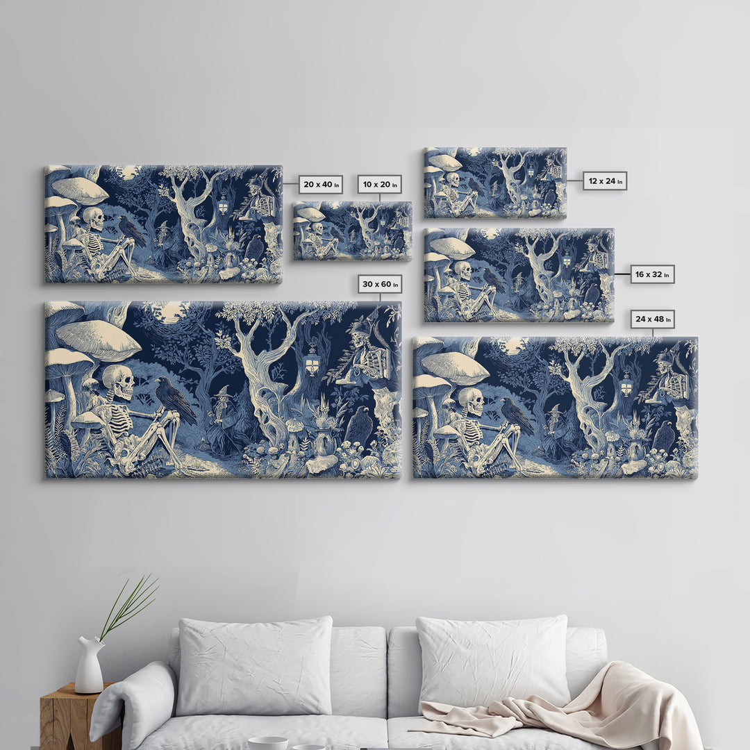 Enchanted Woodland Halloween, Macabre Folk Print Art, Wide Panoramic Art, Dark Fantasy Wall Art, Canvas Print, Horror Wall Art
