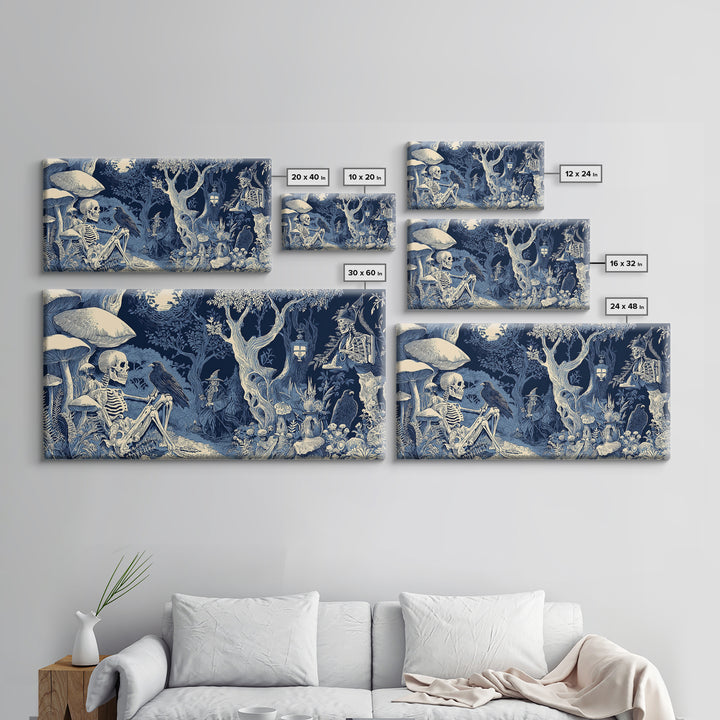 Enchanted Woodland Halloween, Macabre Folk Print Art, Wide Panoramic Art, Dark Fantasy Wall Art, Canvas Print, Horror Wall Art