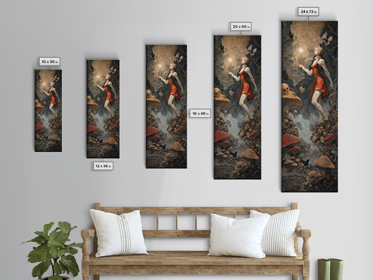 Enchanted Woodland Halloween, Surreal Apocalyptic Art, Tall Narrow Wall Art, Gothic Horror Wall Art, Framed Canvas Print