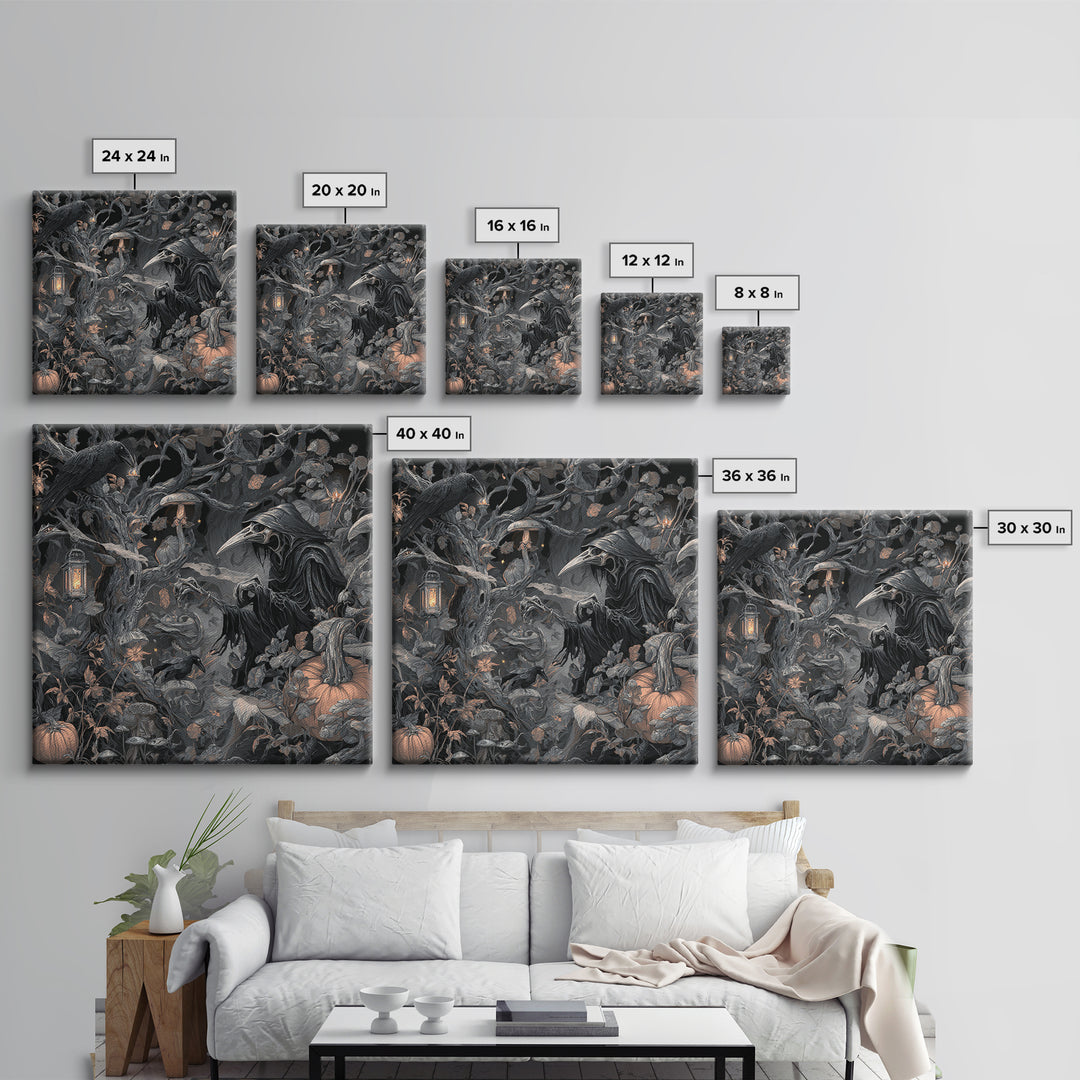 Enchanted Woodland Halloween, Biomechanical Horror Art, Square Wall Art, Dark Fantasy Wall Art, Framed Canvas Print, Halloween Wall Art