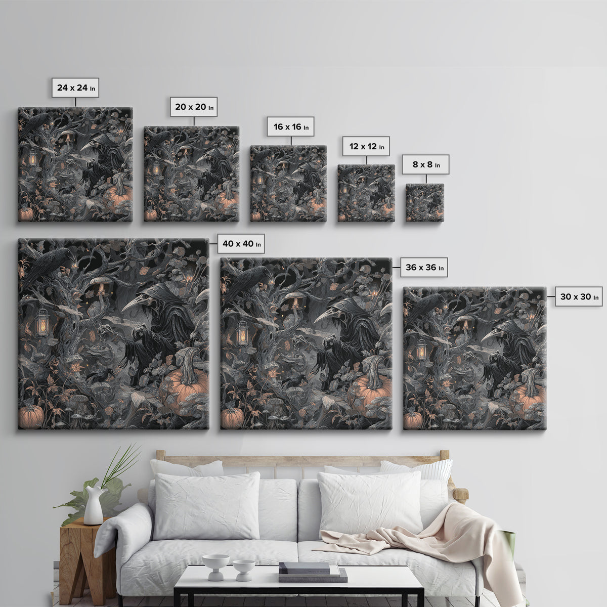 Enchanted Woodland Halloween, Biomechanical Horror Art, Square Wall Art, Dark Fantasy Wall Art, Framed Canvas Print, Halloween Wall Art