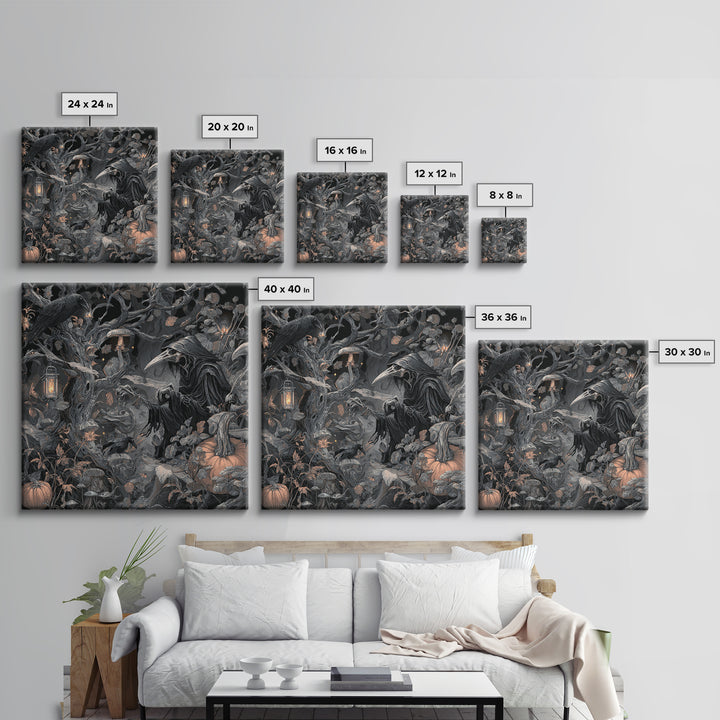 Enchanted Woodland Halloween, Biomechanical Horror Art, Square Wall Art, Dark Fantasy Wall Art, Framed Canvas Print, Halloween Wall Art