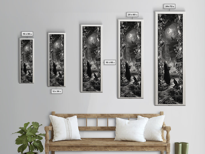 Gothic Romance, Gothic Engraving Art, Tall Narrow Wall Art, Dark Halloween Decor, Framed Canvas Print, Halloween Wall Art