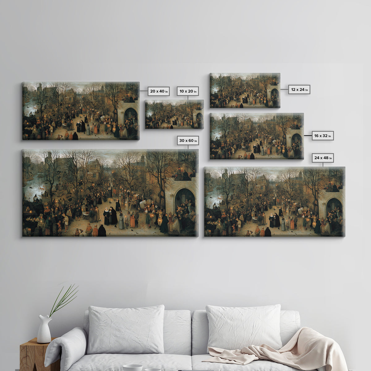 Gothic Romance, Northern Renaissance Horror, Wide Panoramic Art, Dark Halloween Decor, Canvas Print, Halloween Wall Art