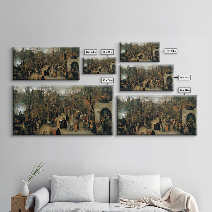 Gothic Romance, Northern Renaissance Horror, Wide Panoramic Art, Dark Halloween Decor, Canvas Print, Halloween Wall Art