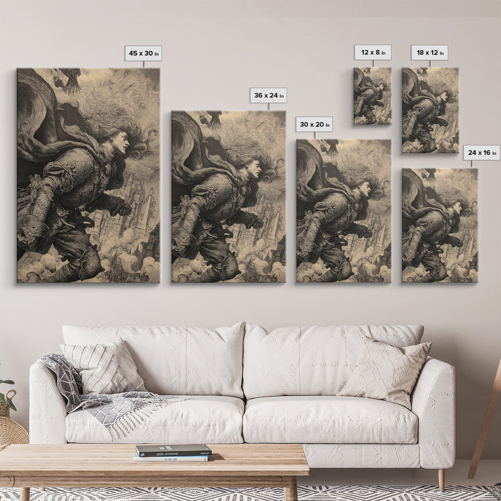 Gothic Romance, Renaissance Engraving Art, Vertical Wall Art, Gothic Horror Wall Art, Canvas Print, Halloween Wall Art, Dark Fantasy Art