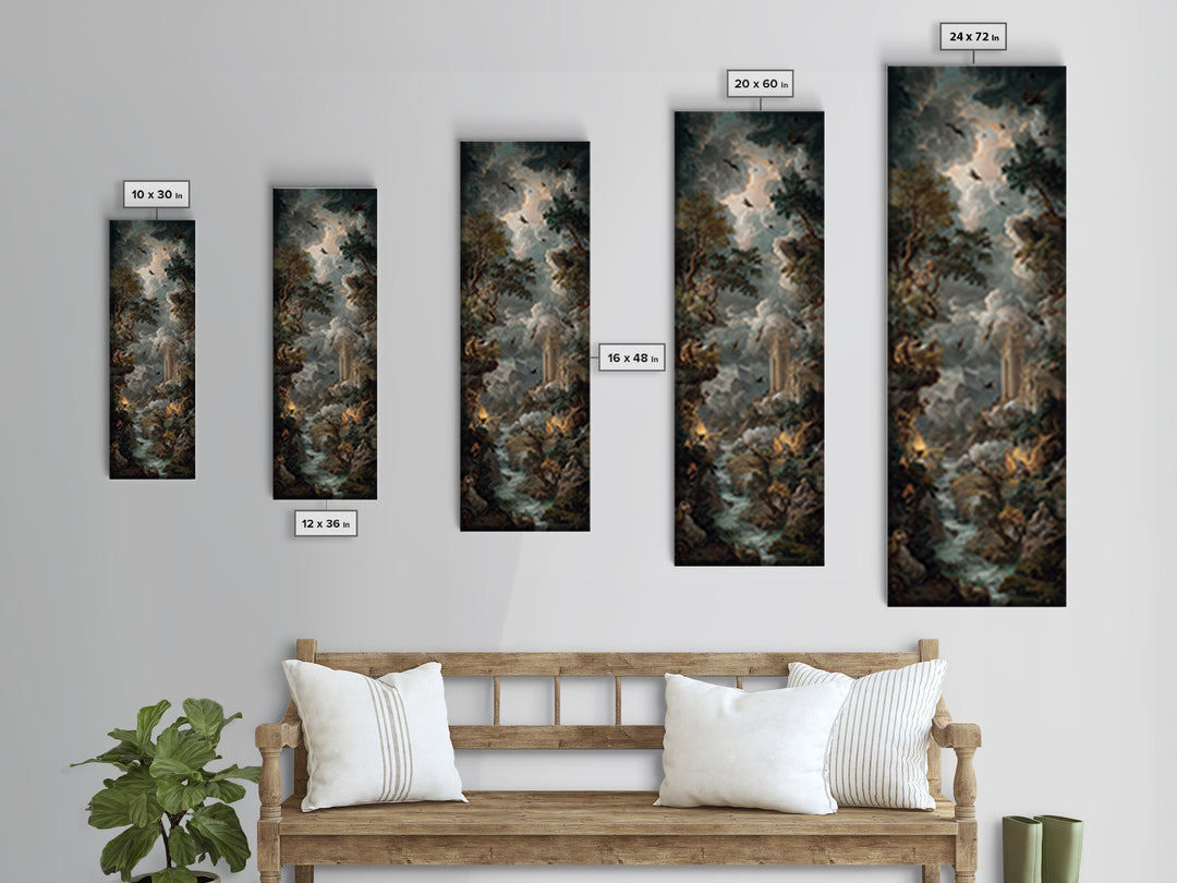 Gothic Romance, Baroque Witchcraft Art, Tall Narrow Wall Art, Macabre Wall Art, Canvas Print, Halloween Wall Art, Spooky Wall Decor