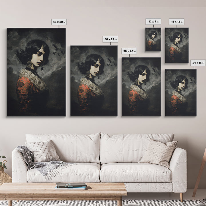 Gothic Romance, Dark Romantic Horror Art, Vertical Wall Art, Dark Halloween Decor, Framed Canvas Print, Halloween Wall Art