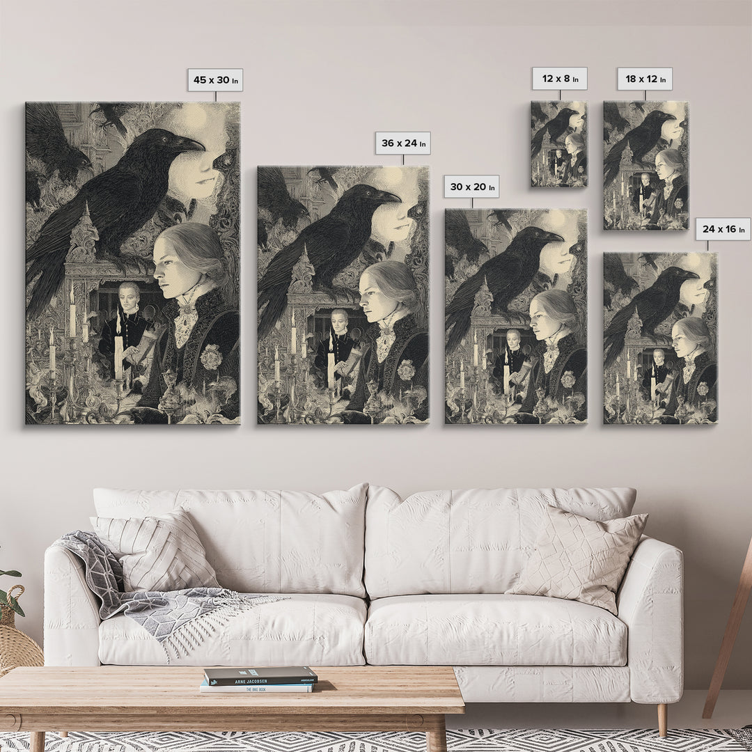 Gothic Romance, Symbolist Etching Art, Vertical Wall Art, Macabre Wall Art, Canvas Print, Halloween Wall Art, Spooky Wall Decor