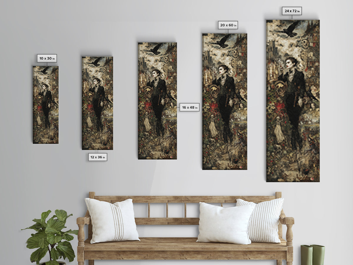 Gothic Romance, Grotesque Carnival Art, Tall Narrow Wall Art, Dark Fantasy Wall Art, Framed Canvas Print, Halloween Wall Art