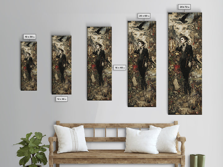 Gothic Romance, Grotesque Carnival Art, Tall Narrow Wall Art, Dark Fantasy Wall Art, Framed Canvas Print, Halloween Wall Art