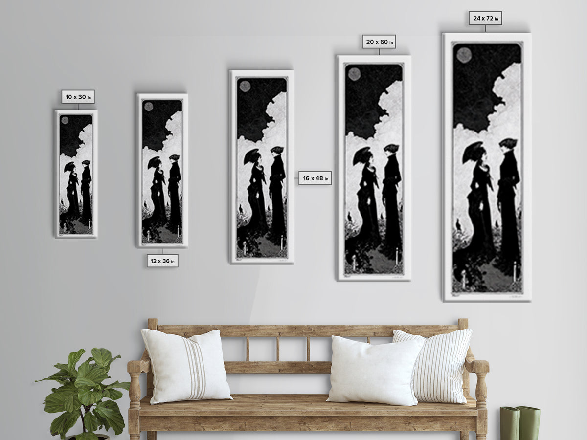 Gothic Romance, Decadent Line Art, Tall Narrow Wall Art, Dark Fantasy Wall Art, Framed Canvas Print, Halloween Wall Art