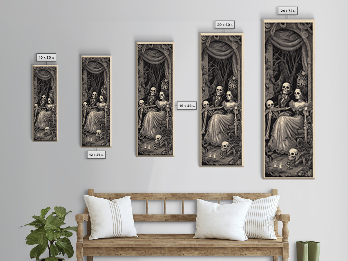 Gothic Romance, Macabre Folk Print Art, Tall Narrow Wall Art, Gothic Horror Wall Art, Canvas Print, Halloween Wall Art