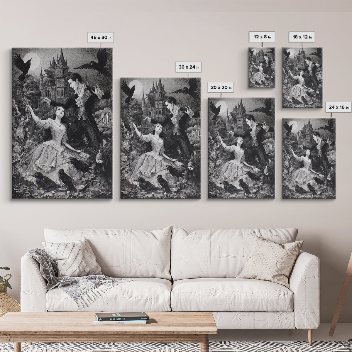 Gothic Romance, Victorian Macabre Art, Vertical Wall Art, Dark Fantasy Wall Art, Framed Canvas Print, Halloween Wall Art