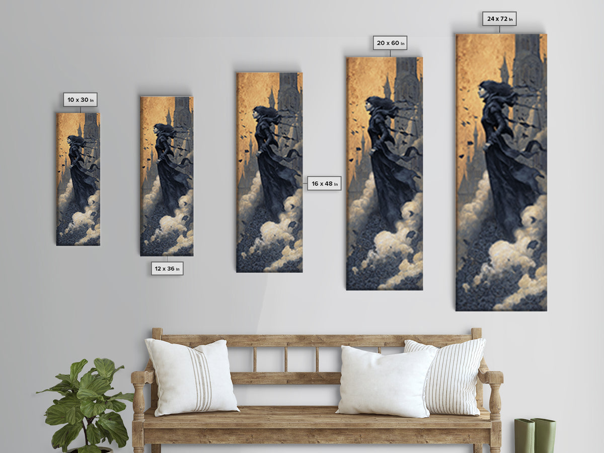 Gothic Romance, Surreal Apocalyptic Art, Tall Narrow Wall Art, Dark Halloween Decor, Framed Canvas Print, Halloween Wall Art
