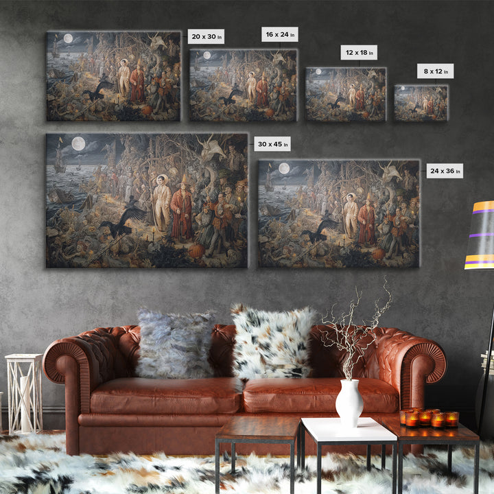 Haunted Seaside Halloween, Medieval Grotesque Art, Landscape Wall Art, Macabre Wall Art, Framed Canvas Print, Halloween Wall Art