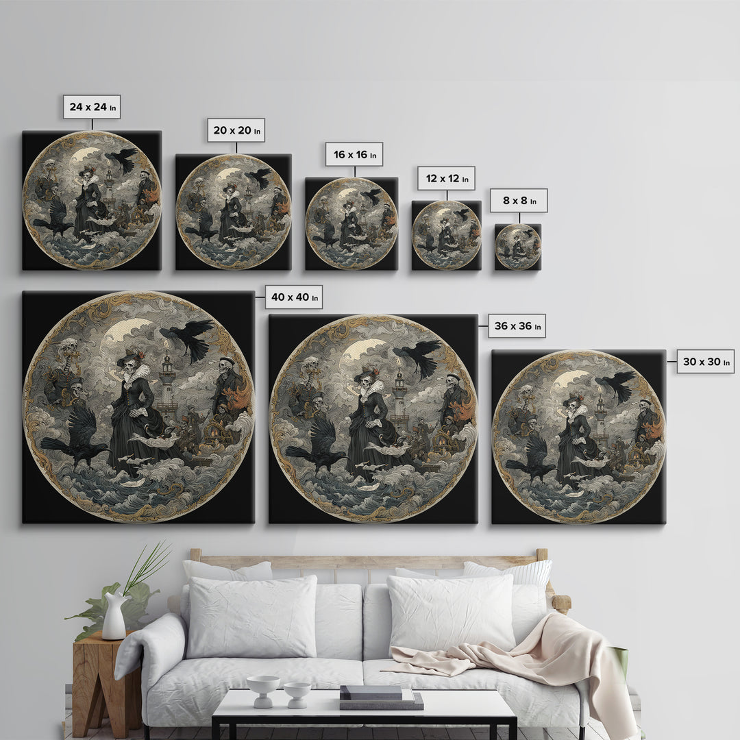 Haunted Seaside Halloween, Danse Macabre Art, Square Wall Art, Macabre Wall Art, Canvas Print, Halloween Wall Art