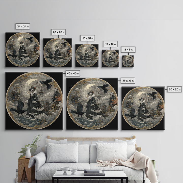 Haunted Seaside Halloween, Danse Macabre Art, Square Wall Art, Macabre Wall Art, Canvas Print, Halloween Wall Art