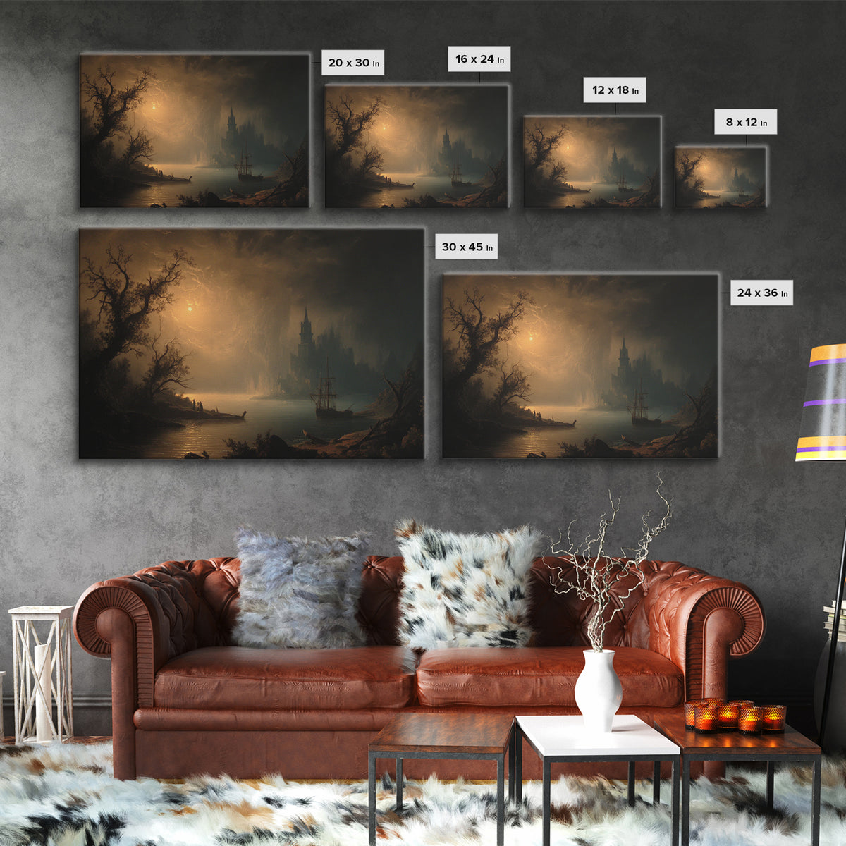 Haunted Seaside Halloween, Baroque Witchcraft Art, Landscape Wall Art, Gothic Horror Wall Art, Framed Canvas Print, Halloween Wall Art