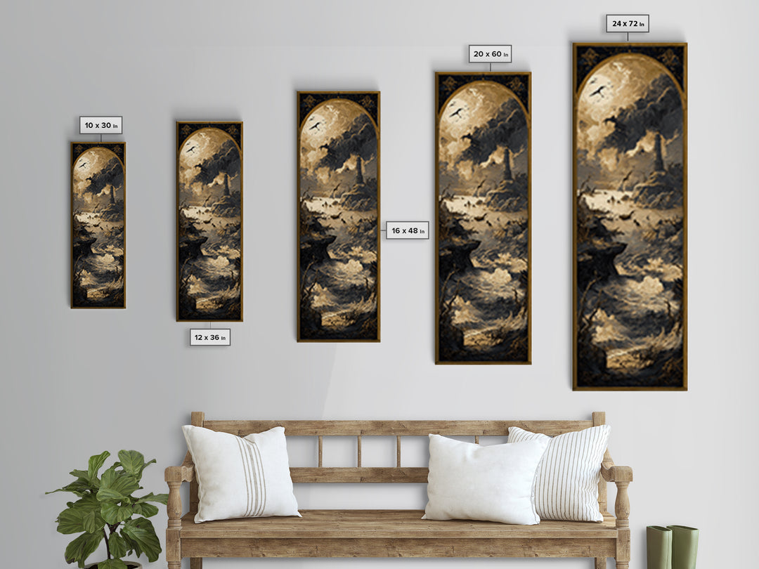Haunted Seaside Halloween, Dark Romantic Horror Art, Tall Narrow Wall Art, Dark Halloween Decor, Framed Canvas Print, Halloween Wall Art