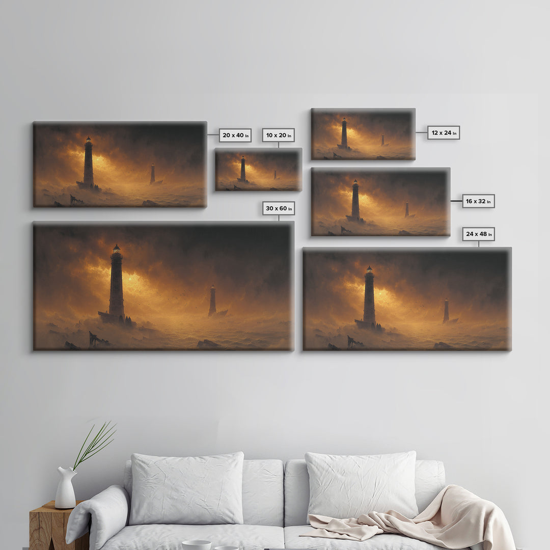 Haunted Seaside Halloween, Apocalyptic Romantic Art, Wide Panoramic Art, Dark Halloween Decor, Canvas Print, Halloween Wall Art