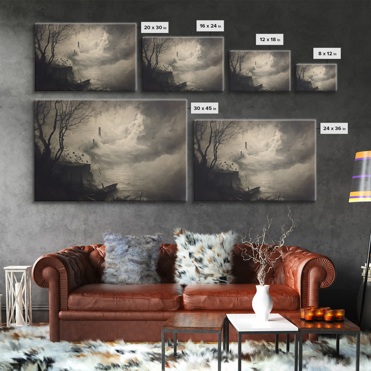 Haunted Seaside Halloween, Symbolist Dream Art, Landscape Wall Art, Dark Fantasy Wall Art, Framed Canvas Print, Halloween Wall Art