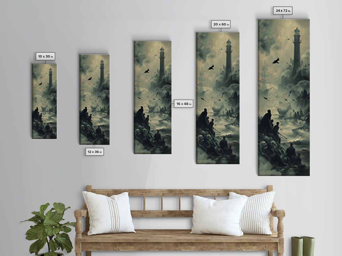 Haunted Seaside Halloween, Decadent Gothic Art, Tall Narrow Wall Art, Macabre Wall Art, Framed Canvas Print, Halloween Wall Art