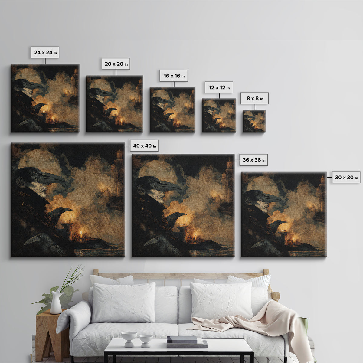 Haunted Seaside Halloween, Dark Symbolist Art, Square Wall Art, Gothic Horror Wall Art, Framed Canvas Print, Halloween Wall Art