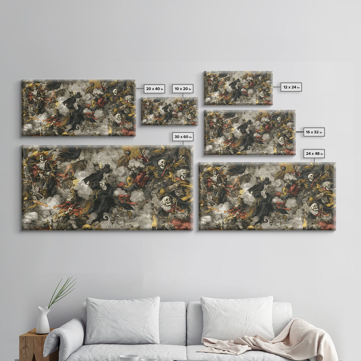 Haunted Seaside Halloween, Grotesque Carnival Art, Wide Panoramic Art, Dark Fantasy Wall Art, Canvas Print, Halloween Wall Art