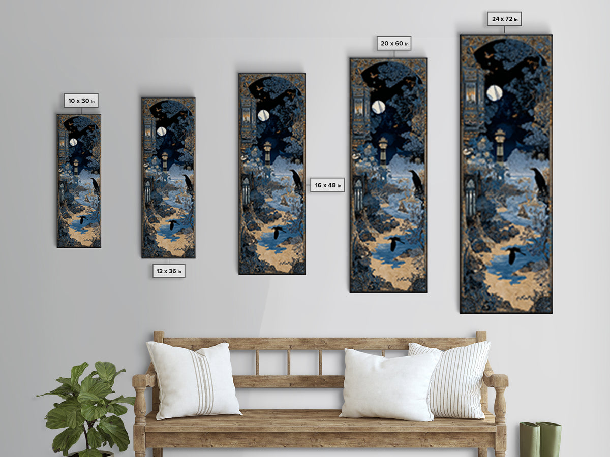Haunted Seaside Halloween, Stained Glass Gothic Art, Tall Narrow Wall Art, Macabre Wall Art, Framed Canvas Print, Halloween Wall Art