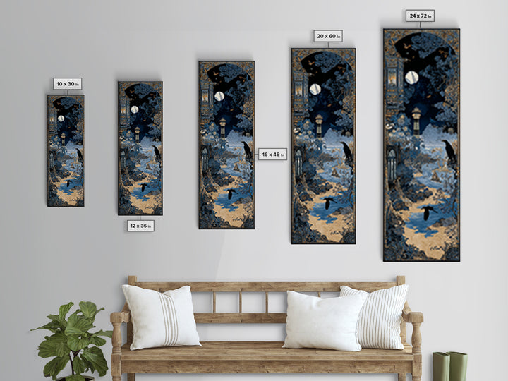 Haunted Seaside Halloween, Stained Glass Gothic Art, Tall Narrow Wall Art, Macabre Wall Art, Framed Canvas Print, Halloween Wall Art