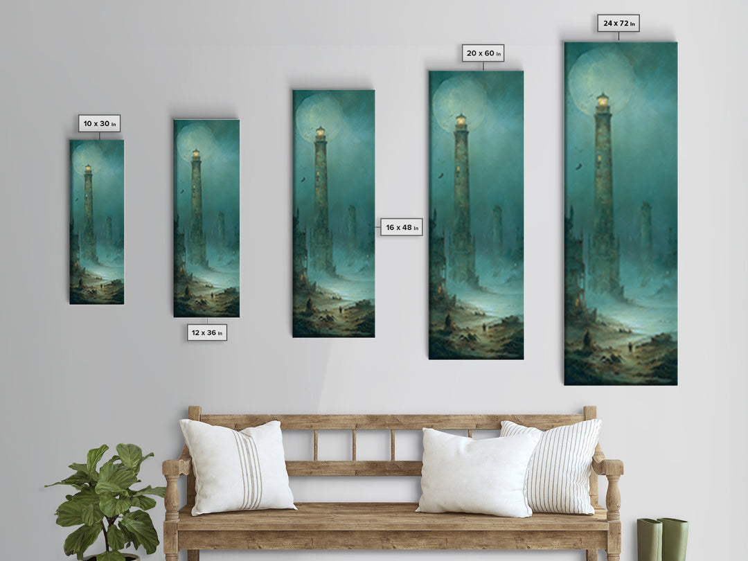 Haunted Seaside Halloween, Surreal Apocalyptic Art, Tall Narrow Wall Art, Macabre Wall Art, Canvas Print, Halloween Wall Art