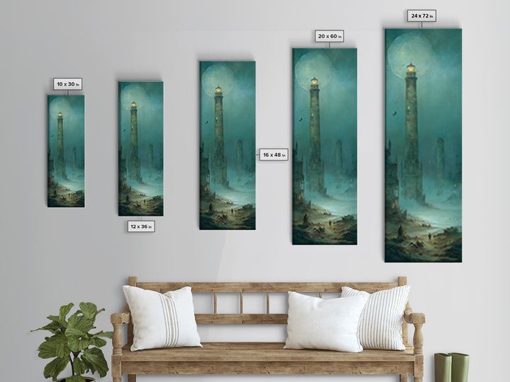 Haunted Seaside Halloween, Surreal Apocalyptic Art, Tall Narrow Wall Art, Macabre Wall Art, Canvas Print, Halloween Wall Art