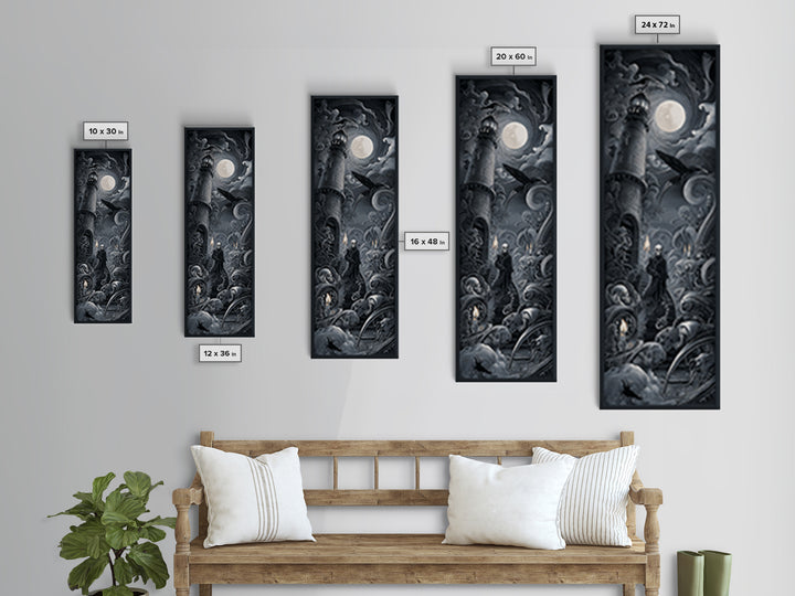 Haunted Seaside Halloween, Biomechanical Horror Art, Tall Narrow Wall Art, Dark Fantasy Wall Art, Canvas Print, Halloween Wall Art
