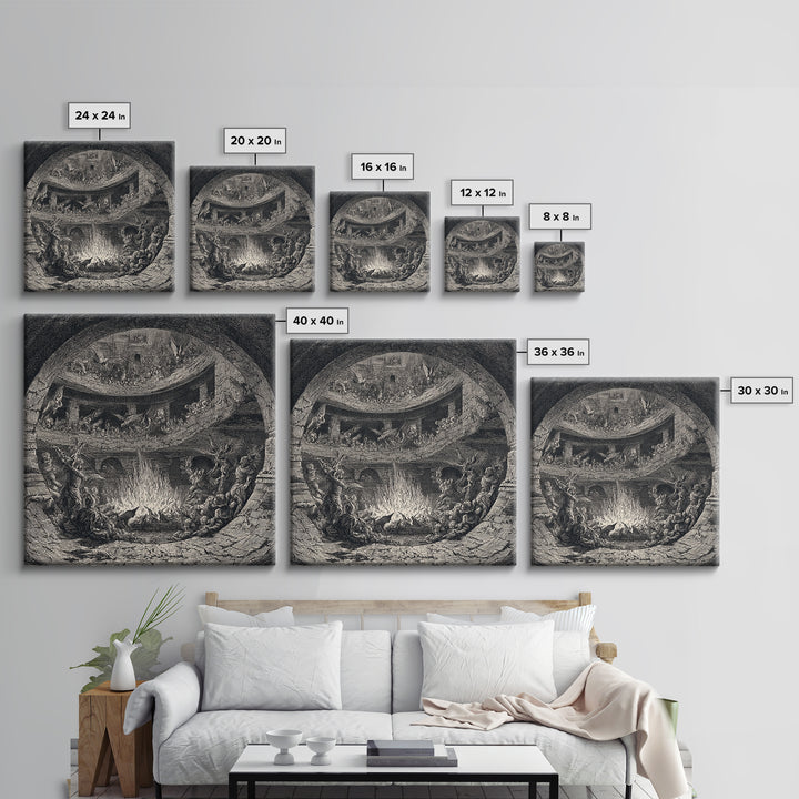 The Candlelit Crypt, Renaissance Engraving Art, Square Wall Art, Macabre Wall Art, Framed Canvas Print, Halloween Wall Art