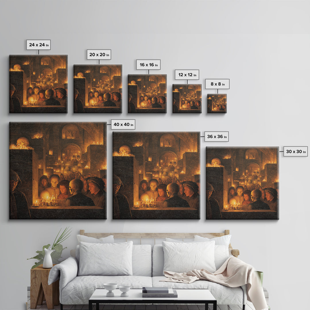 The Candlelit Crypt, Danse Macabre Art, Square Wall Art, Macabre Wall Art, Canvas Print, Halloween Wall Art