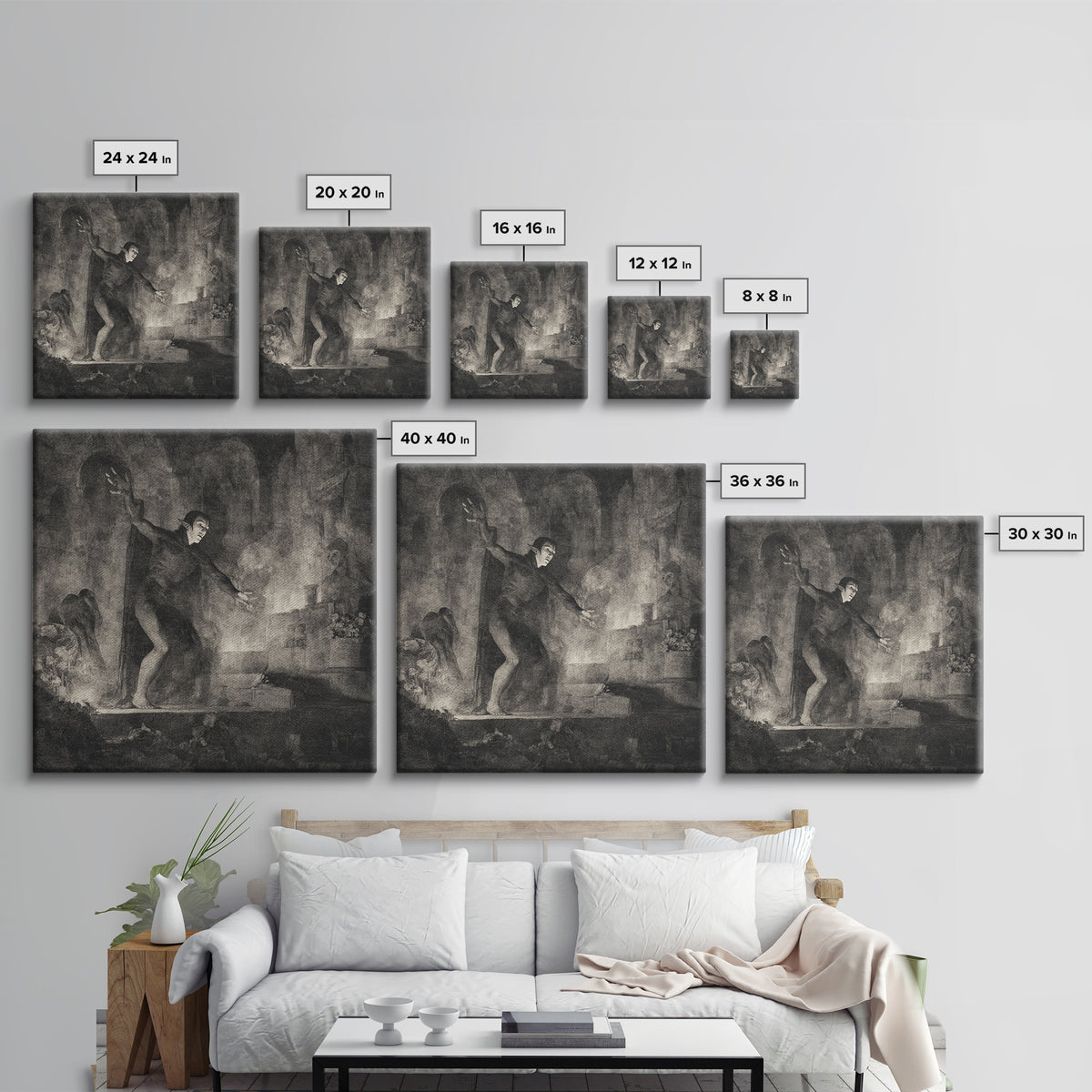 The Candlelit Crypt, Symbolist Dream Art, Square Wall Art, Macabre Wall Art, Framed Canvas Print, Halloween Wall Art, Halloween Decor