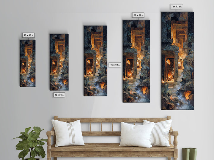 The Candlelit Crypt, Ornate Symbolist Art, Tall Narrow Wall Art, Dark Halloween Decor, Framed Canvas Print, Halloween Wall Art