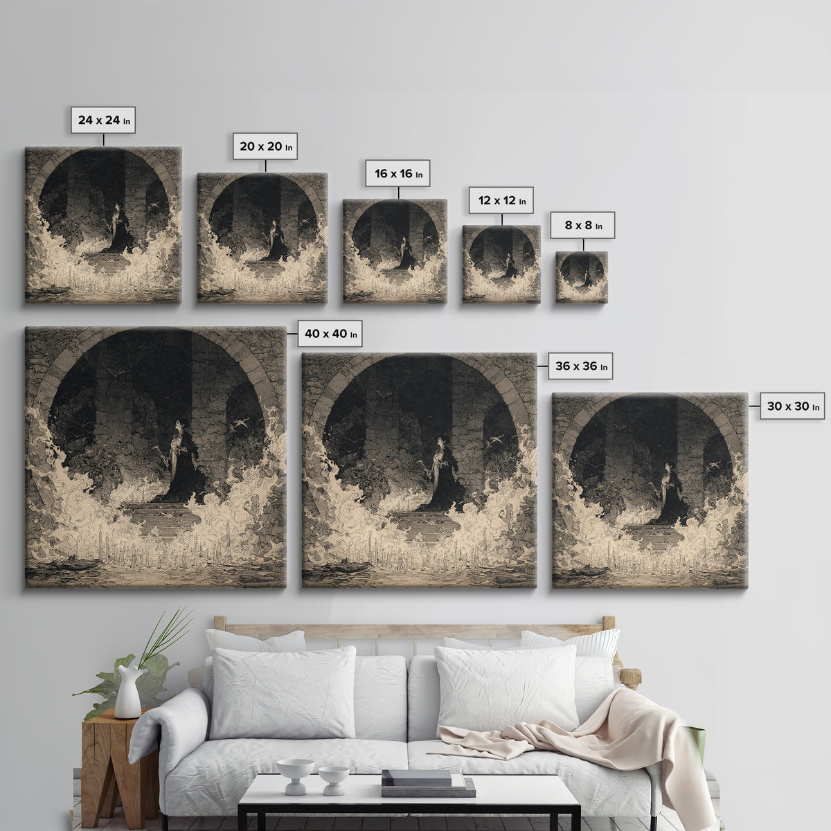 The Candlelit Crypt, Decadent Gothic Art, Square Wall Art, Macabre Wall Art, Canvas Print, Halloween Wall Art, Statement Wall Art