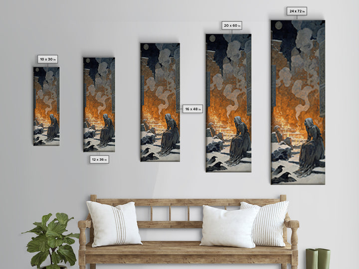 The Candlelit Crypt, Symbolist Death Art, Tall Narrow Wall Art, Macabre Wall Art, Framed Canvas Print, Halloween Wall Art
