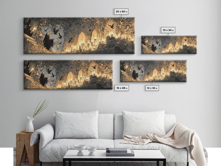 The Candlelit Crypt, Expressionist Nightmare Art, Extra Wide Wall Art, Macabre Wall Art, Framed Canvas Print, Halloween Wall Art