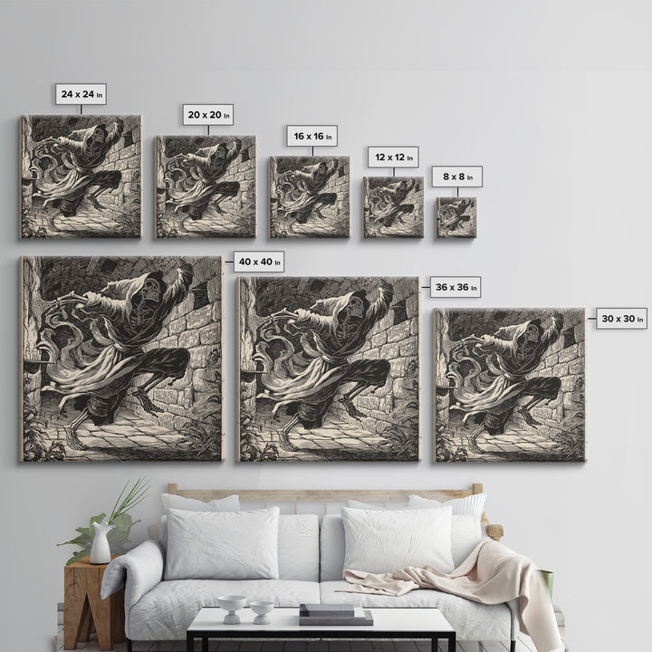 The Candlelit Crypt, Macabre Folk Print Art, Square Wall Art, Dark Fantasy Wall Art, Framed Canvas Print, Halloween Wall Art