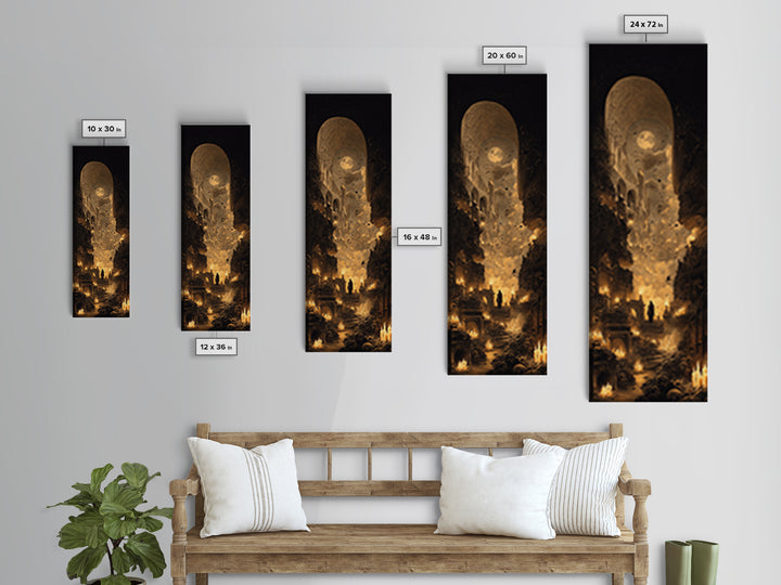 The Candlelit Crypt, Surreal Apocalyptic Art, Tall Narrow Wall Art, Dark Fantasy Wall Art, Framed Canvas Print, Halloween Wall Art