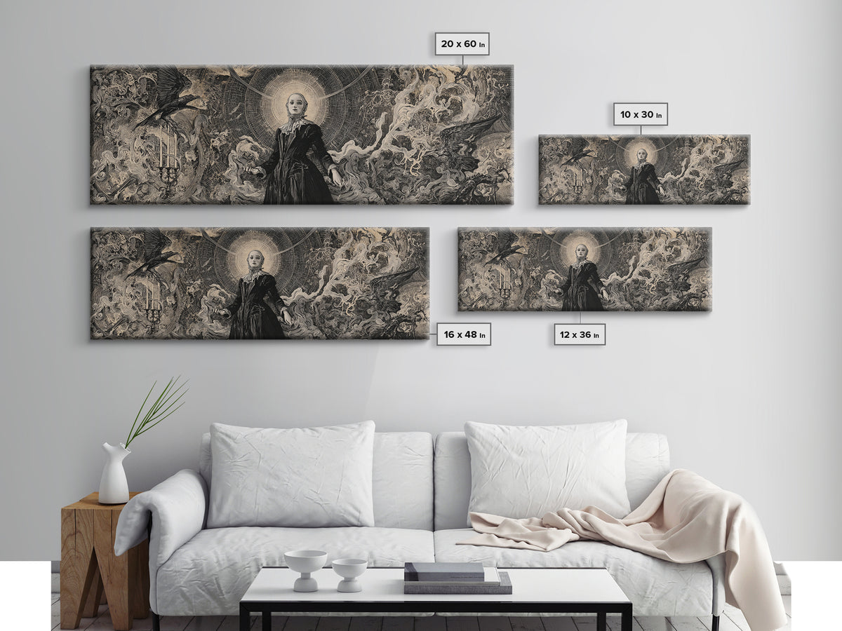 Black Lace And Cobwebs, Dark Renaissance Art, Extra Wide Wall Art, Dark Fantasy Wall Art, Framed Canvas Print, Halloween Wall Art
