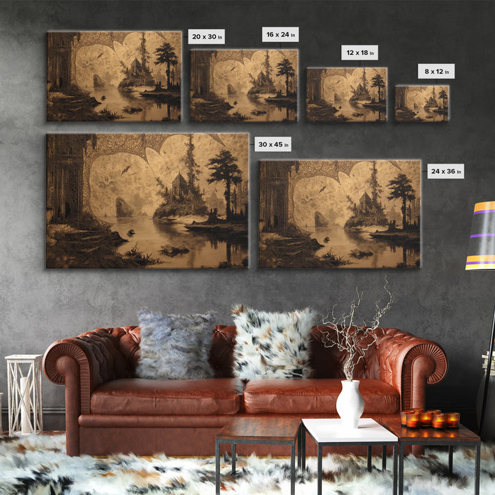Black Lace And Cobwebs, Symbolist Gothic Landscape, Landscape Wall Art, Dark Halloween Decor, Canvas Print, Halloween Wall Art