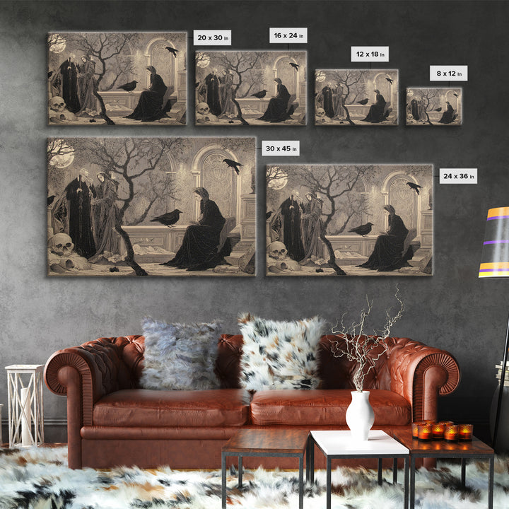 Black Lace And Cobwebs, Symbolist Death Art, Landscape Wall Art, Dark Halloween Decor, Framed Canvas Print, Halloween Wall Art
