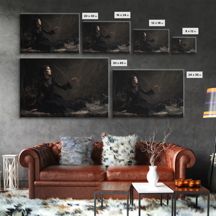 Black Lace And Cobwebs, Dark Symbolist Art, Landscape Wall Art, Gothic Horror Wall Art, Canvas Print, Halloween Wall Art
