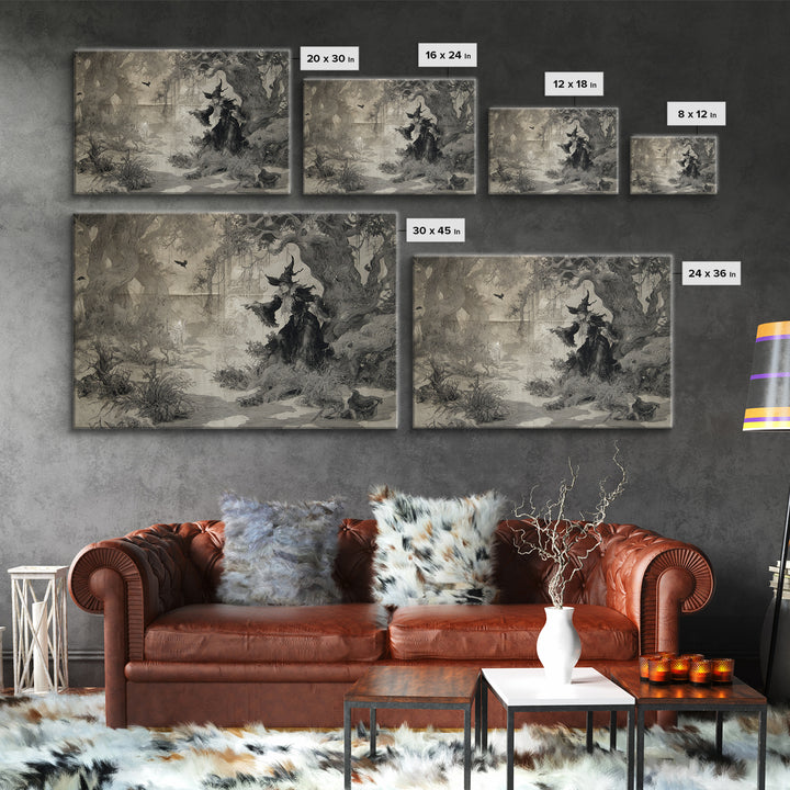 Black Lace And Cobwebs, Gothic Storybook Art, Landscape Wall Art, Dark Fantasy Wall Art, Canvas Print, Halloween Wall Art