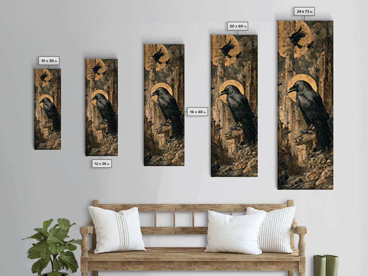 Ravens And Ruins, Dark Renaissance Art, Tall Narrow Wall Art, Gothic Horror Wall Art, Framed Canvas Print, Halloween Wall Art